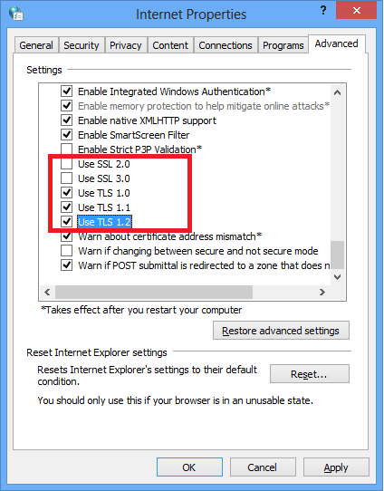About the settings of encryption communication on the Internet Explorer ...